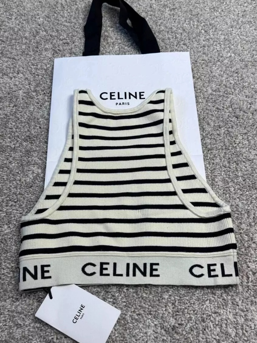 Celine Black & White Striped Knit Crop Tank